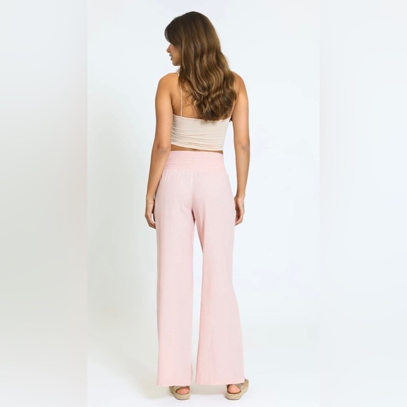 Rewash Luna boardwalk Linen wide leg pants hi rise smocked elastic waist large - Picture 2 of 16